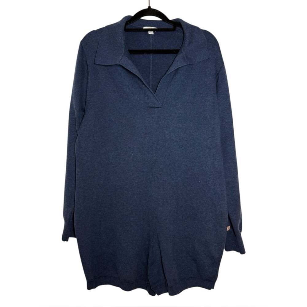 Lunya Dark Blue Cotton Silk Lounge Comfy Collared Romper - XS